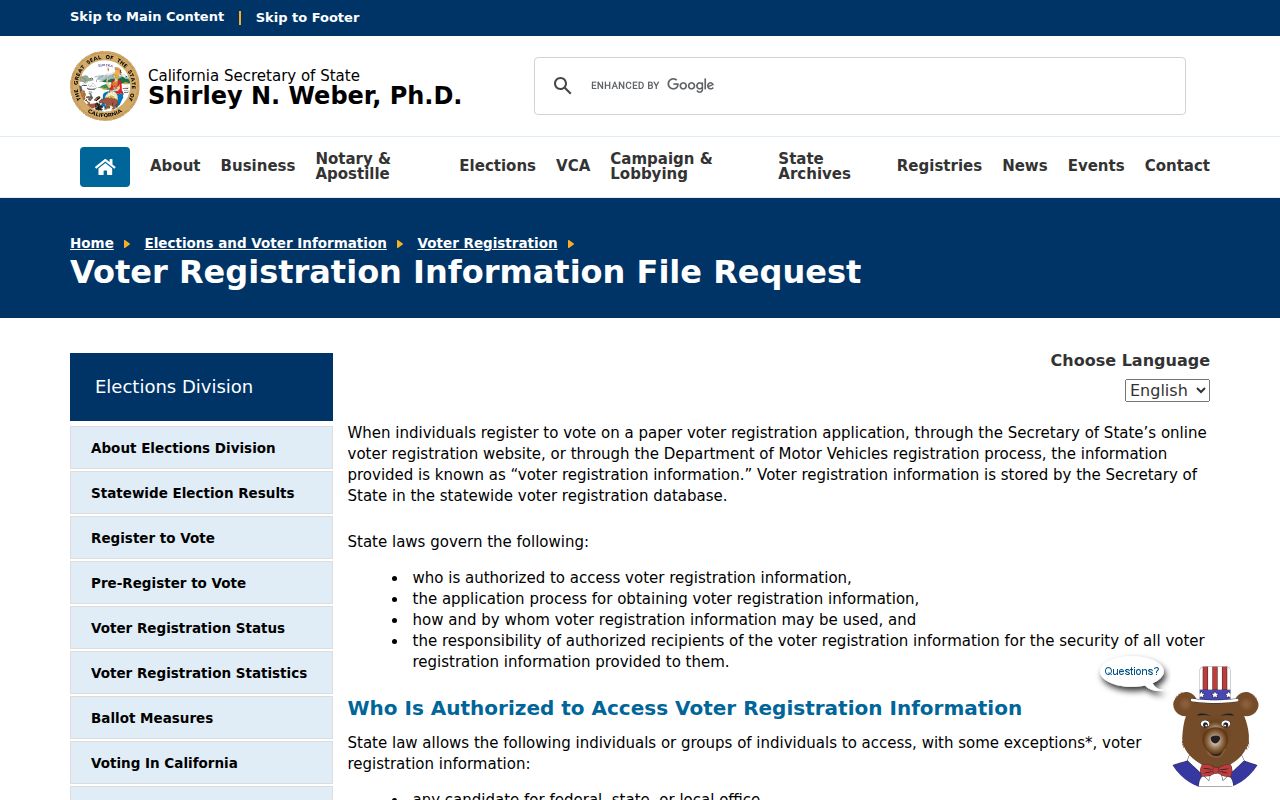San Bruno residents directory California voter file request