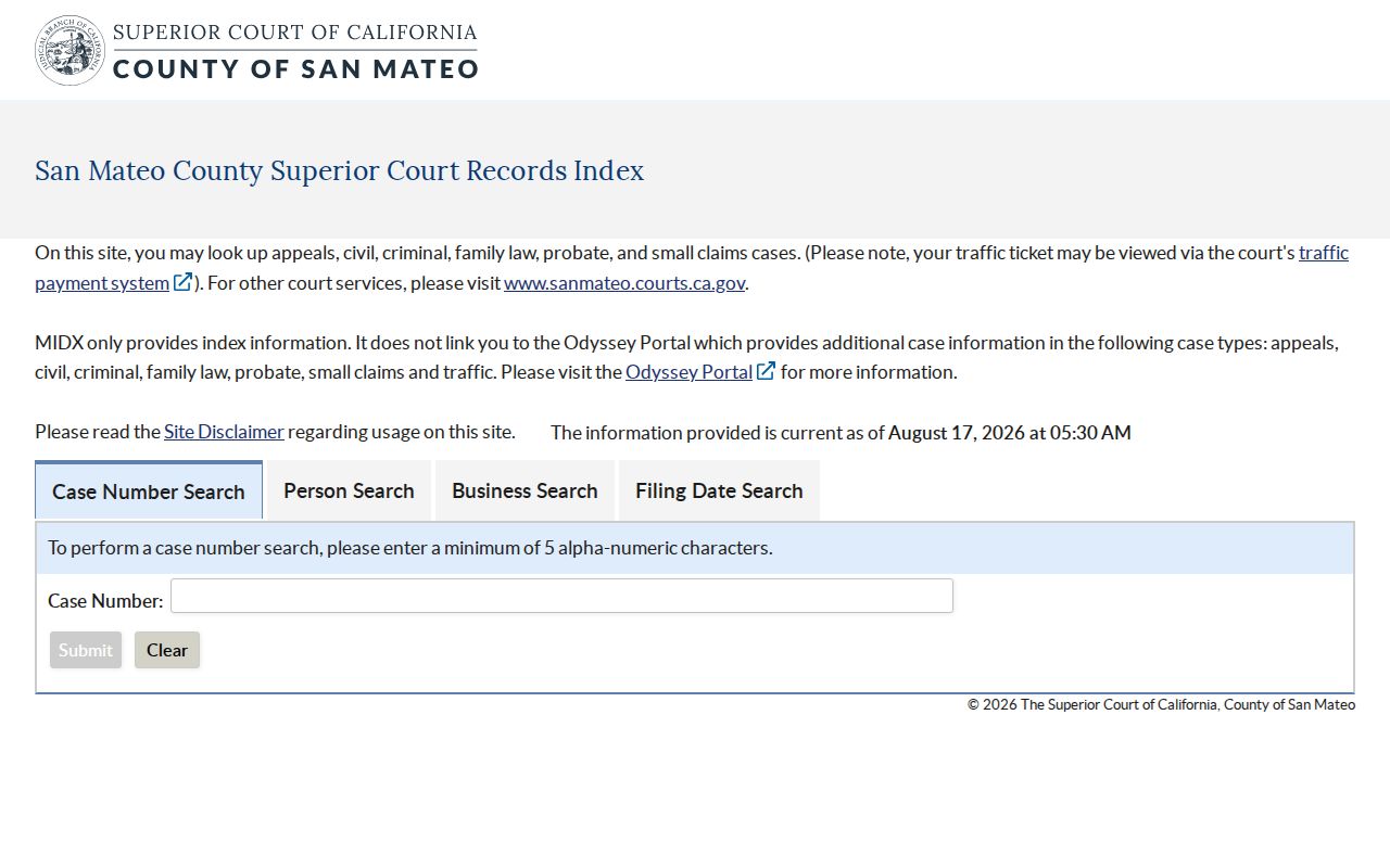 San Bruno resident lookup Superior Court public index
