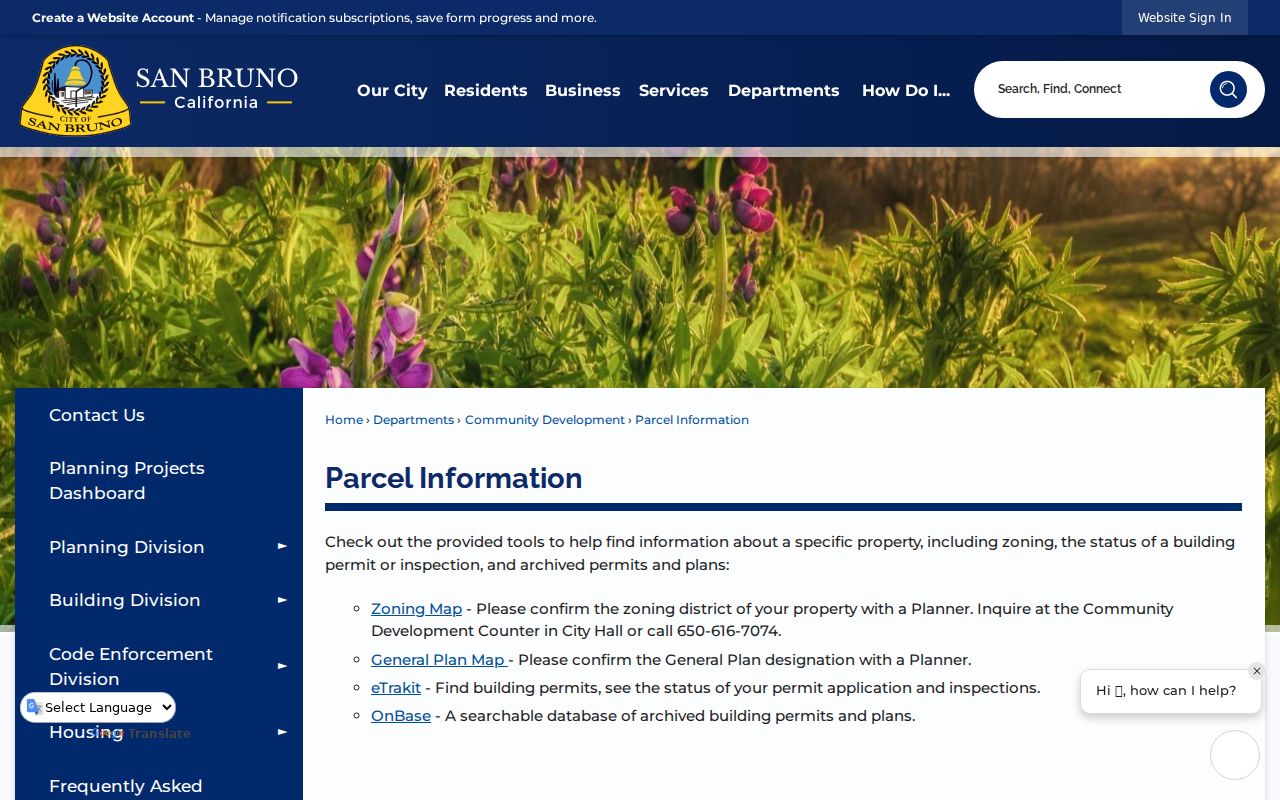 San Bruno street directory city parcel information