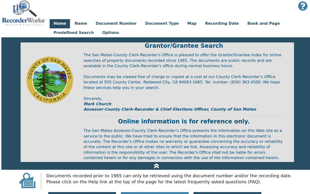 San Bruno street directory RecorderWorks deed index